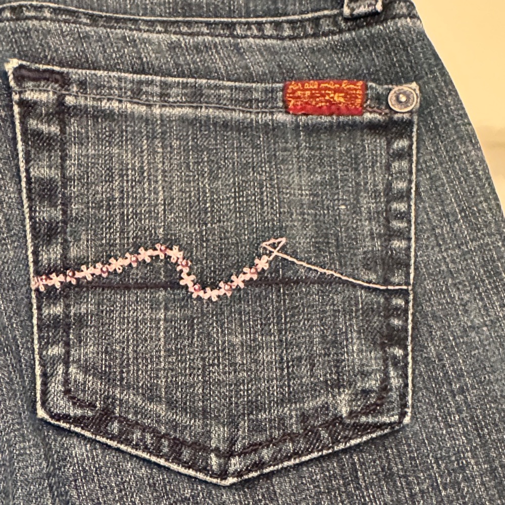 7 For All Mankind Blue Jeans with Pink Embroidery